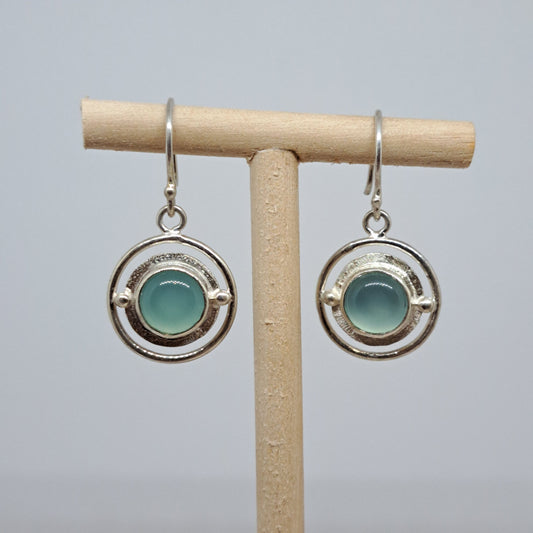 Blue chalcedony circular earrings